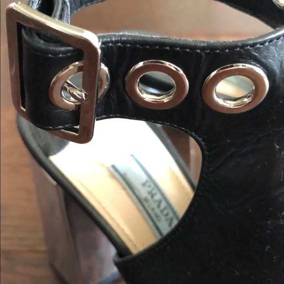 PRADA Open Toe Metallic Rivet Block Heel Sandals 6 - Picture 6 of 15